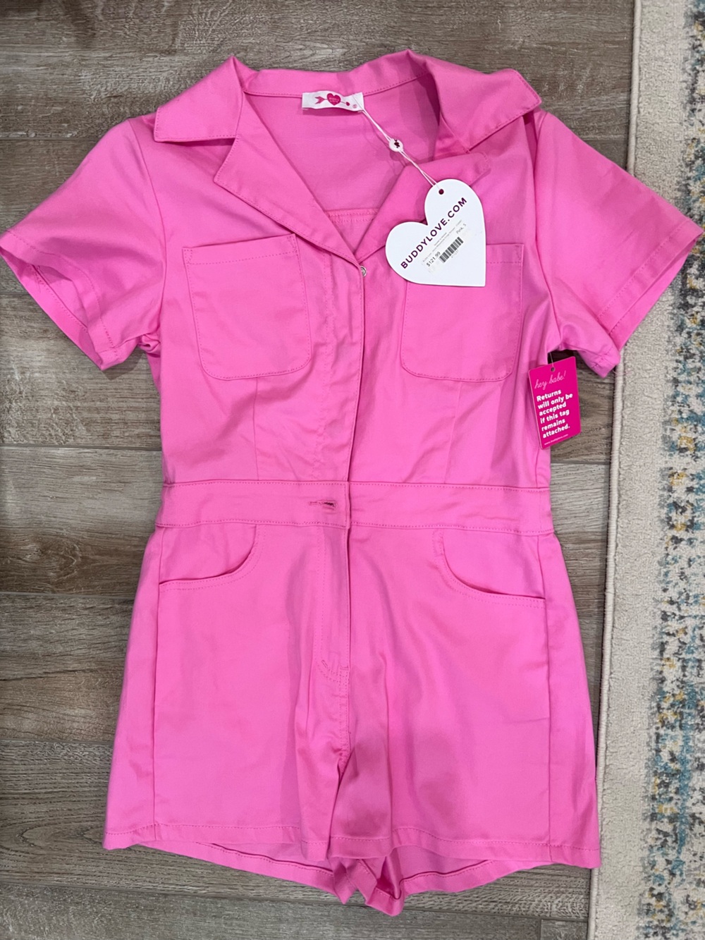Buddy Love Bright Pink Short Sleeve Romper with Front Pockets
